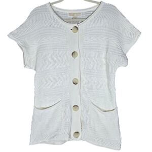 Michael Kors Sweater Womens Small Short Sleeve Cream Big Button Front Pockets